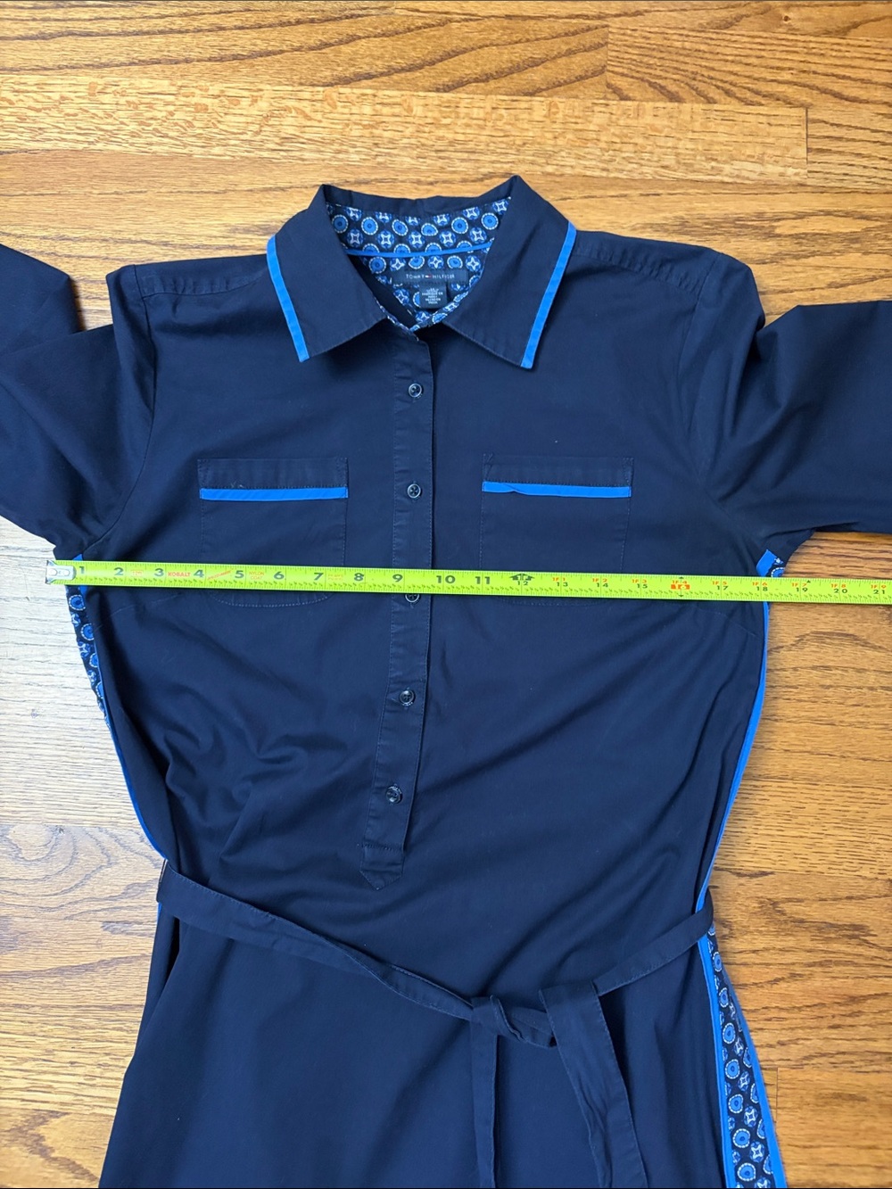 Tommy Hilfiger Women’s Navy Midi Shirt Dress with Bright Blue Trim - Size M - Picture 9 of 11